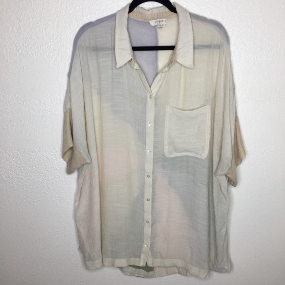 Umgee Back Colorblock "Swirl" Detail Button Down Top 1XL